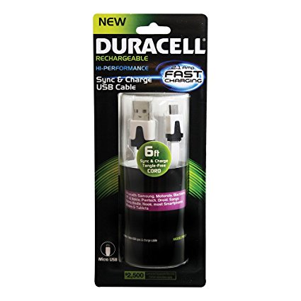 Duracell Micro Cable, White (PRO429) 2.1 and 6ft fabric cord