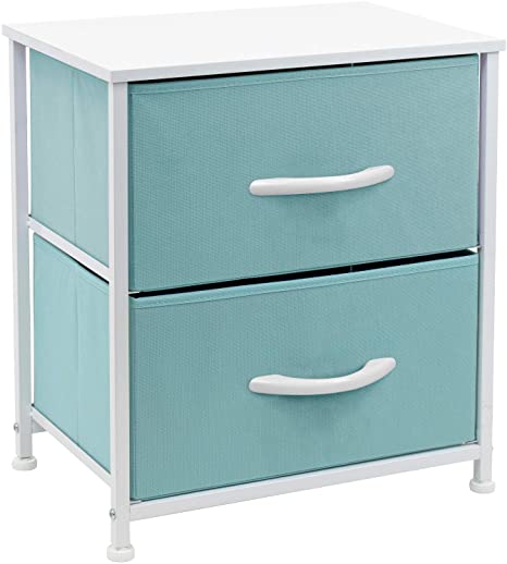 Sorbus Nightstand with 2 Drawers - Bedside Furniture & Accent End Table Chest for Home, Bedroom Accessories, Office, College Dorm, Steel Frame, Wood Top, Easy Pull Fabric Bins (2-Drawer, Pastel Aqua)