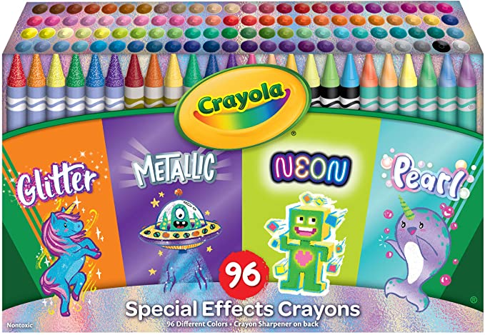 Crayola 96 Crayons, Neon, Metallic, Pearlescent & Glitter Crayons, Coloring Supplies, Gift for Kids