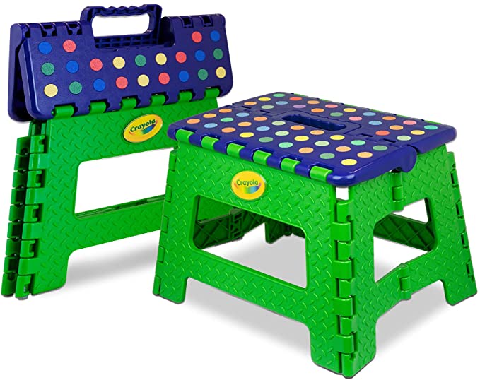 Crayola 9” inch Folding Step Stool, Step Stool for Kids, Toddler Color Learning, Toddler Step Stool, Kitchen Helper Stool for Toddlers, Potty Training Step Stool, Step Stool 300 lb Capacity