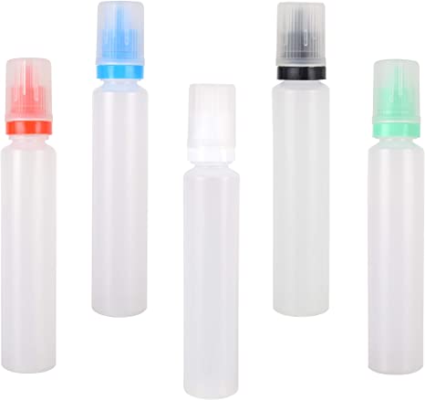 WOLFTEETH 5 X 30ML Child Safety Lock Pen Style Refillable Unicorn Dropper Bottle, PE E-Liquid Bottle with Nozzle Applicator, Mixed Color/Nicotine Free 125301