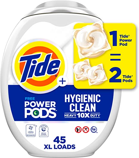 Tide Hygienic Clean Heavy Duty 10x Free Power PODS Laundry Detergent, 45 count, Unscented, For Visible and Invisible Dirt