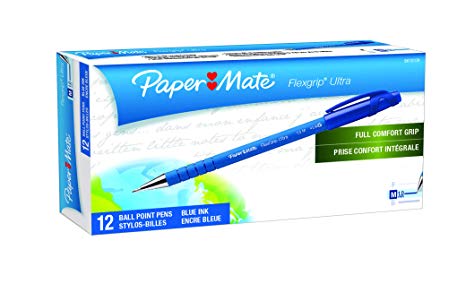 Paper Mate Flexgrip Ultra Stick Medium Point Ballpoint Pens, 12 Blue Ink Pens (9610131)