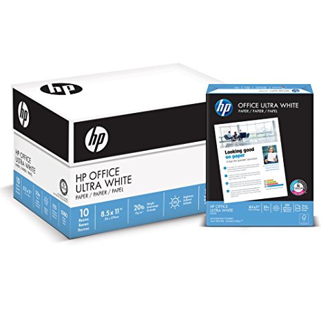 HP Paper, Office Ultra White, 20lb, 8.5 x 11, Letter , 92 Bright, 5000 Sheets / 10 Ream Case, (112110), Made In The USA