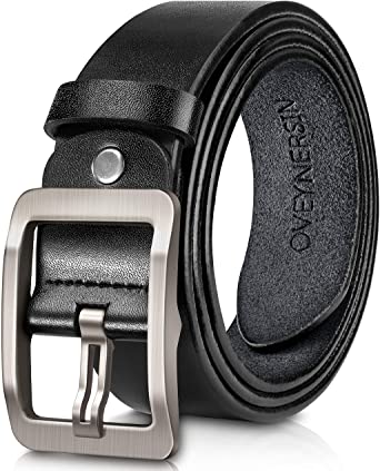 Men's belt,OVENERSIN Genuine Leather Causal Dress Belt for Men's Sports Belt with Classic Single Prong Buckle…