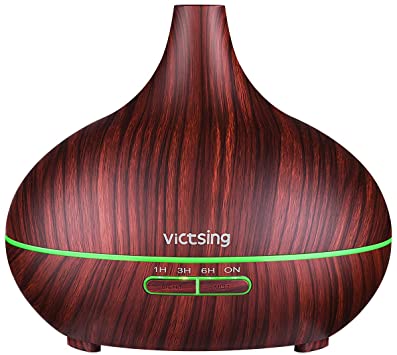 VicTsing Essential Oil Diffuser, 300ml Oil Diffuser with 7 Color Lights and 4 Timer, Aromatherapy Diffuser with Auto Shut-Off Function, Cool Mist Humidifier BPA-Free for Bedroom Home - Red Brown