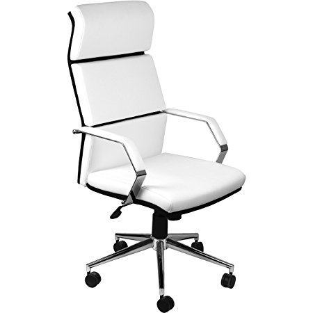 Genesis Designs "Madison" High Back Executive/Conference Room Office Chair with Sleek, Dual Wheel Casters, Chrome Arms & Base, Leather Plus, Padded Armrests & Reclining Back, White