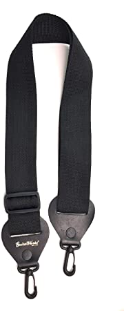 Banjo Strap BLACK Nylon Solid Leather Ends Quick & Easy Clips Quality Made In U.S.A. Since 1978