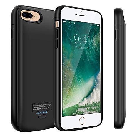 Battery Case for iPhone 8 Plus/7 Plus, Kunter 5500mAh Portable Charger Case, Rechargeable Extended Battery Charging Case for iPhone 8 Plus/7 Plus(5.5 inch), Compatible with Wire Headphones