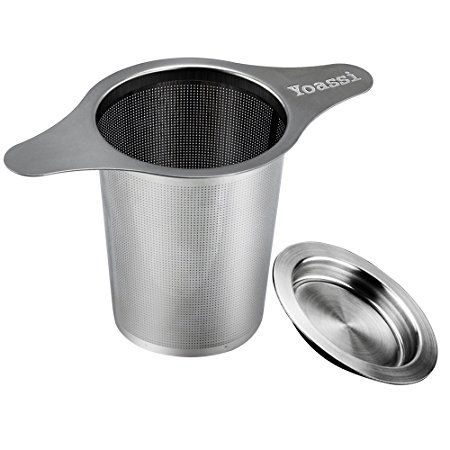 Yoassi Tea Infuser, 304 Stainless Steel Tea Filter Strainer With Lid and Double Handles Perfect for Loose Leaf Grain Tea Cups, Mugs, and Pots