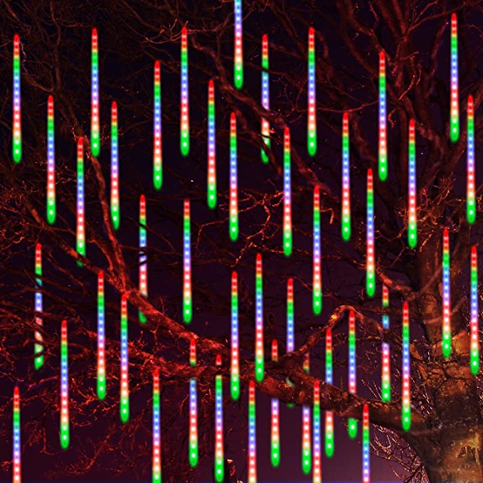 Ayunhao Meteor Shower Rain Lights Waterproof String for Wedding Party Christmas Xmas Decoration Tree Party Garden String Light Outdoor 11.8 inch 8 Tube 192 led Lamp Beads (Multicolor)