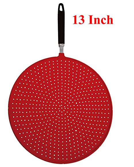 Silicone Splatter Screen Strainer with Handle / Strainer / Splatter Guard, Heat Tolerance, Anti Rust Durable Construction, Dishwasher Safe-Red, 13 Inch