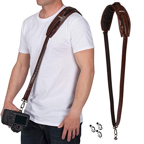 Movo MP-SS5 V2 Vintage Rapid Camera Sling Strap with Quick Release Clip, Padded Shoulder Strap, Bonus Lens Cap Holders (Simulated Leather)