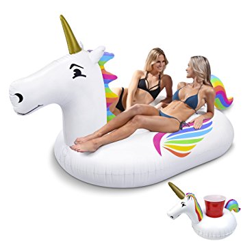 GoFloats Giant Inflatable Unicorn with Bonus Unicorn Drink Float - New Design for 2017