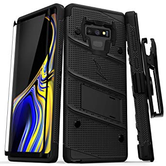 Zizo Bolt Series Galaxy Note 9 Case with Holster, Lanyard, Military Grade Drop Tested and Tempered Glass Screen Protector for Samsung Galaxy Note 9 Cover - Black/Black