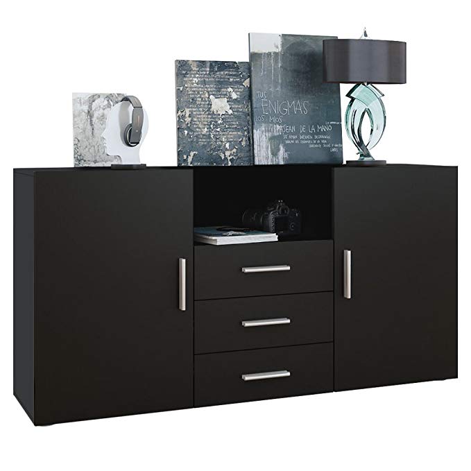 Vladon Sideboard Chest of Drawers Skadu, Carcass in Black matt/Fronts in Black matt