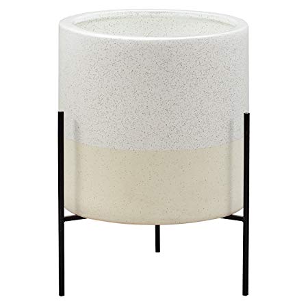 Rivet Mid-Century Ceramic Planter with Stand, 17" H, White