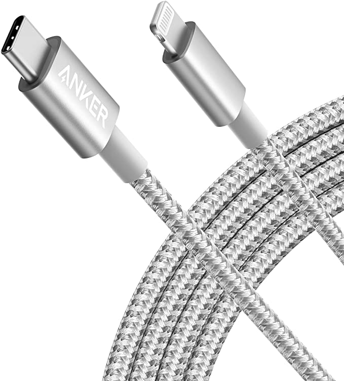 Anker iPhone 12 Charger Cable, New Nylon USB-C to Lightning Charging Cord for [6 ft MFi Certified] for iPhone 12/11 Pro/X/XS/XR / 8 Plus/iPad 8, Supports Power Delivery (Silver)