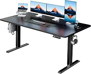 HUANUO 55" x 28" Electric Standing Desk Adjustable Height, 4 Memory Height Settings, Headphone Hook, Cable Manager, Sit Stand Up Desk for Home Office & Computer Workstation, Black