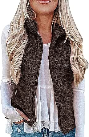 MEROKEETY Women's 2024 Winter Casual Sherpa Fleece Lightweight Fall Warm Zipper Vest with Pockets