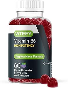 Vitamin B6 Gummies 100mg for Adults & Teens - B6 Vitamins for Mood & Nerve Function Support - Immune Booster - Vegan, GMO Free, Gluten Free, Gelatin Free - Tasty Chewable Berry Flavored Vit B6 Gummy