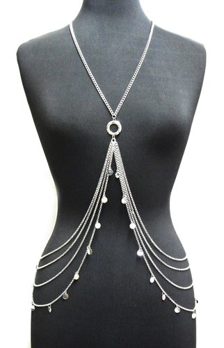 Silver Tone Womens Adjustable Size Circle Piece Accent Charm Dangling Body Chain Jewelry IBD1043R