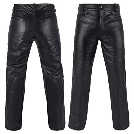 DEFY Men's Cow Skin Full Grain Motorcycle Heavy Duty Stretchable Leather Pants (36")