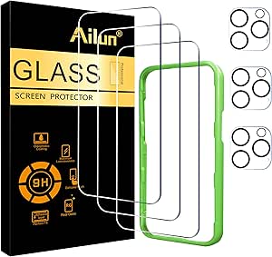 Ailun 3 Pack Screen Protector for iPhone 16 Pro [6.3 inch]   3 Pack Camera Lens Protector with Installation Frame,Case Friendly Tempered Glass Film,[9H Hardness] - HD [6 Pack]