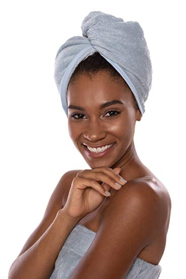Texere Women's Bamboo Viscose Hair Towel (Tya, Blue Fog, U) Spa Mother's Day Gifts for Mom