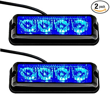 Strobelight Bar 4 LED with Super Bright Emergency Beacon Flash Caution Strobe Light Bar with 17 Different Flashing-2PCS (Blue)