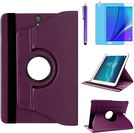 Case for Samsung Galaxy Tab S3 9.7 inch (SM-T820 SM-T825 SM-T827),360 Degree Rotating Stand Case Full Protective Cover,with Stylus Pen,Screen Film (Purple)