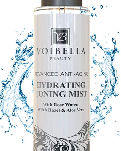 Organic Anti-Aging Hydrating Toner for Face - Rose Water, Witch Hazel & Aloe Vera Toning Facial Mist. Natural Skin Moisturizing Rosewater Spray for Women. Pure, Fresh, Alcohol Free & Pore Refining