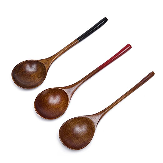 Donxote 6.3" Handmade Japanese Style Wooden Utensil Soup Spoons Set of 3