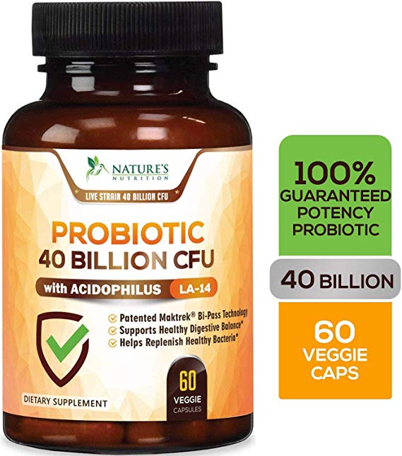 Probiotic 40 Billion CFU. Guaranteed Potency Until Expiration - 15x More Effective Patented Delay Release Lactobacillus Acidophilus - Made in USA - Digestive Health for Women & Men - 60 Capsules