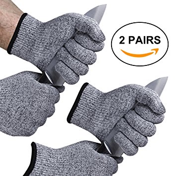 2 Pairs EVRIDWEAR Cut Resistant With Silicone Grip Dots, Safety Kitchen Cuts Gloves for Fish Fillet Processing, Mandolin Slicing, and Wood Carving Carpentry Food Grade , Combo Set (Gray   Gray) medium