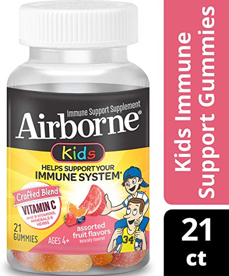 Airborne Kids Assorted Fruit Flavored Gummies, 21 Count - 500mg of Vitamin C and Minerals & Herbs Immune Support (Packaging May Vary) (Pack of 3)