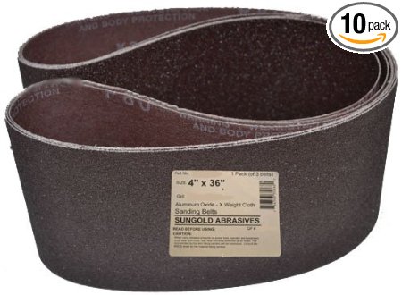 Sungold Abrasives 35096 4-Inch by 36-Inch Sanding Belts Premium Industrial X-Weight Aluminum Oxide Assorted Grits, 10-Pack