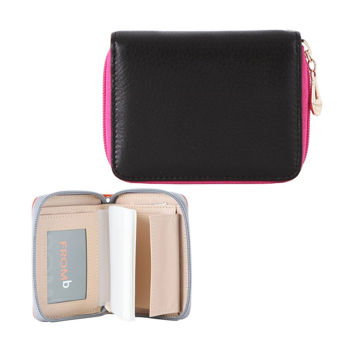 Womens Zip Around Genuine Leather Credit Card Case Organizer Compact Wallet Purse