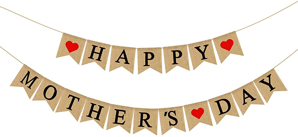 Burlap Happy Mothers Day Banner | Rustic Mothers Day Party Decorations | Mothers Day Gifts Ideas