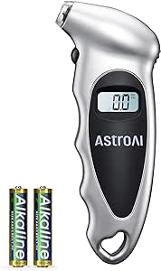 AstroAI Digital Tire Pressure Gauge with Replaceable AAA Battery, 150 PSI 4 Settings Stocking Stuffers for Car Truck Bicycle Backlit LCD Non-Slip Grip Car Accessories, Silver