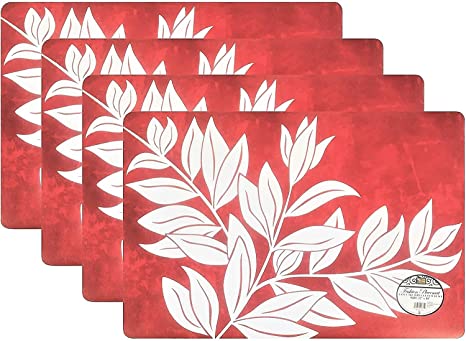 Set of 4 Leafs Pattern Fashion Placemats Durable Foam Backing Ease Care Wipe Clean Table Place Mat Set 12" X 18"