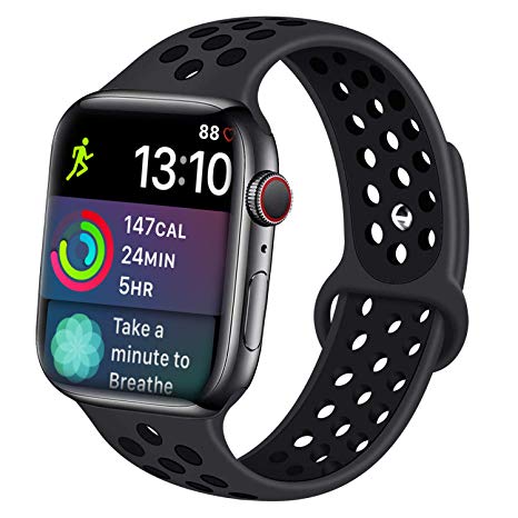 Idon Compatible for Apple Watch Band 38MM 40MM 42MM 44MM, Soft Breathable Silicone Sport Band Replacement Wristband Compatible for iWatch Apple Watch Series 4/3/ 2/1, S/M M/L Size