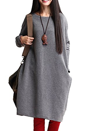 Mordenmiss Women's Loose Fit Basic Solid Pullover Tops Dresses