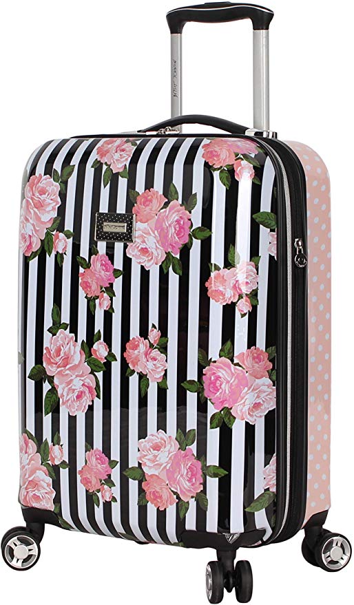 Betsey Johnson Luggage Hardside Carry On 20" Suitcase With Spinner Wheels (20in, Stripe Roses)