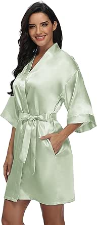 Women's Pure Short Silky Robes Bridesmaid Bride Party Satin Robes Sleepwear