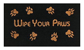 "Wipe Your Paws" Doormat by Castle Mats, Size 18 x 30 inches, Non-Slip, Durable, Made Using Odor-Free Natural Fibers