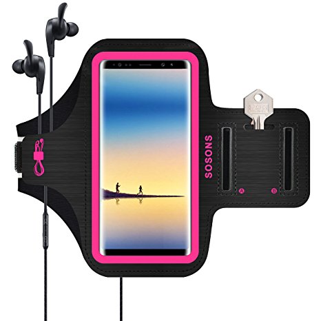 Galaxy Note 8 Armband/S8 Plus Armband,SOSONS Water Resistant Sports Gym Armband Case for Samsung Galaxy Note 8/S8 Plus,with Card Pockets and Key Slot,Fits Smartphones with Slim Case