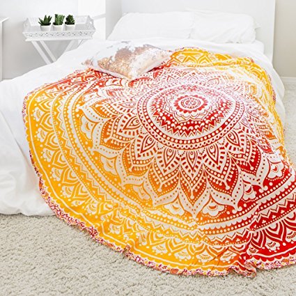 Labhanshi Indian Mandala Round Roundie Beach Throw Tapestry Hippy Boho Gypsy Cotton Tablecloth Beach Towel Round Yoga Mat