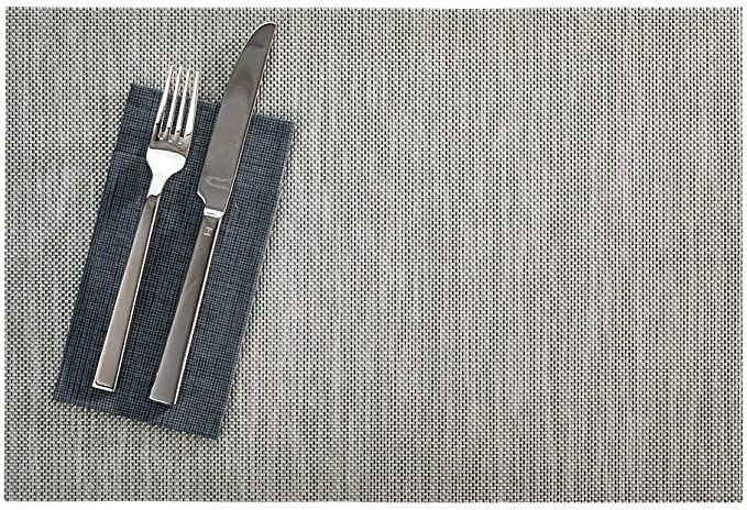 Carmel Mesh Pewter Vinyl Woven Placemat - 16" x 12" - 6 count box - Restaurantware