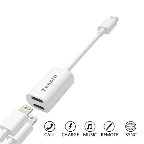 iphone 7 Plus Adapter & splitter, Dual Lightning Headphone Audio & Charge Adapter Accessories for iPhone 7 / 7 Plus by TESSIN